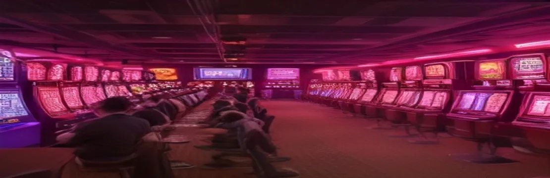 Crowded casino floor with people playing slot machines and cheering